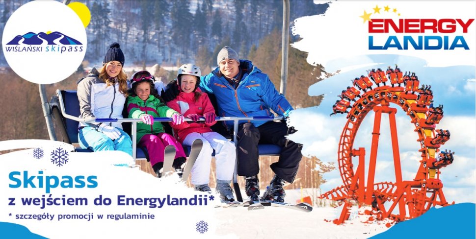 Plakat promujący współpracę Wiślańskiego Skipassu i Energylandii