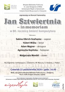 Plakat koncertu "Jan Sztwiertnia - in memoriam"